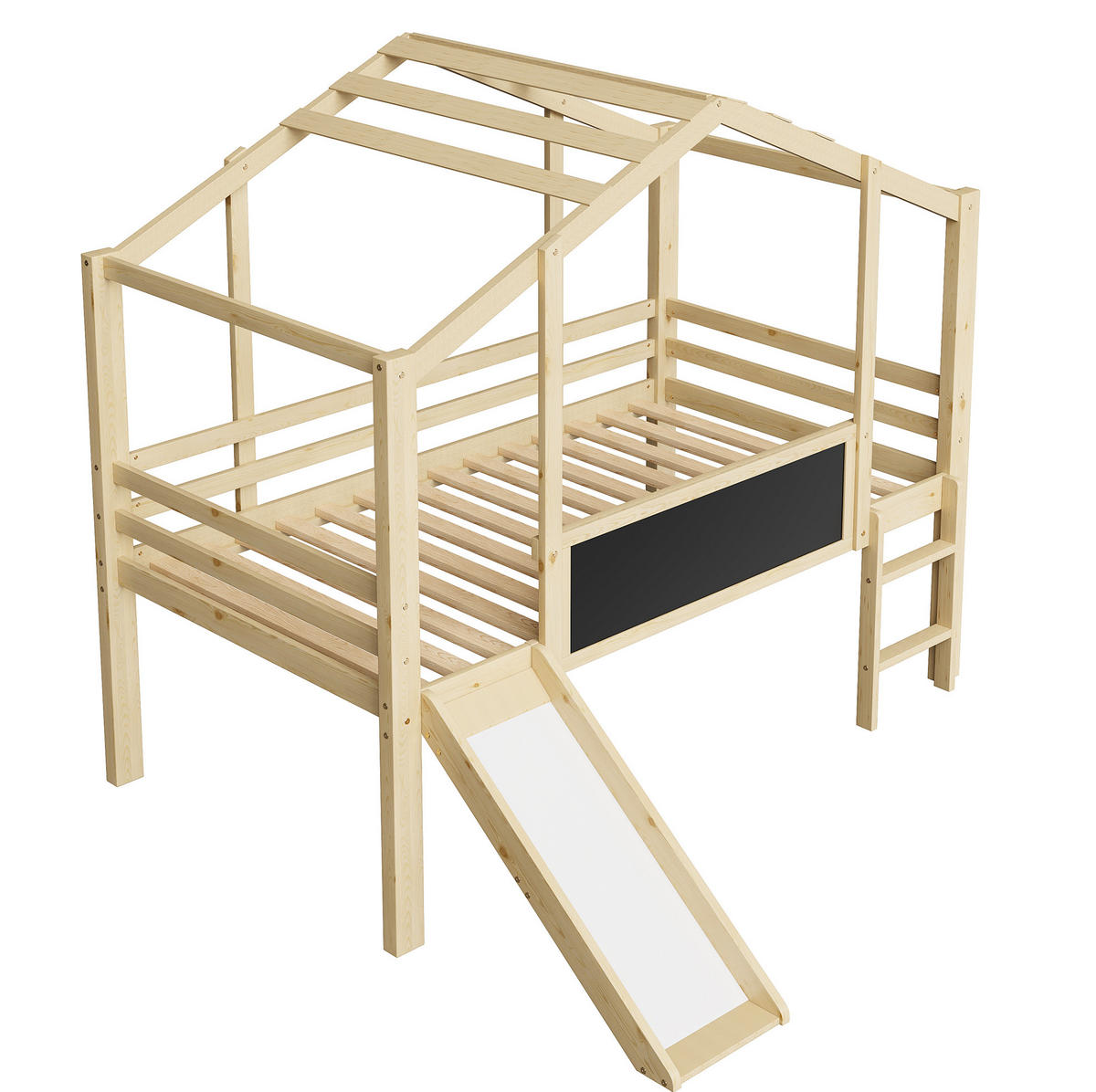 HOCHBETT aus Massivholz 90x200 cm Holzfarben mit Rutsche, Leiter und Tafel - Naturfarben, Holzwerkstoff (90/200cm) - IVMEU