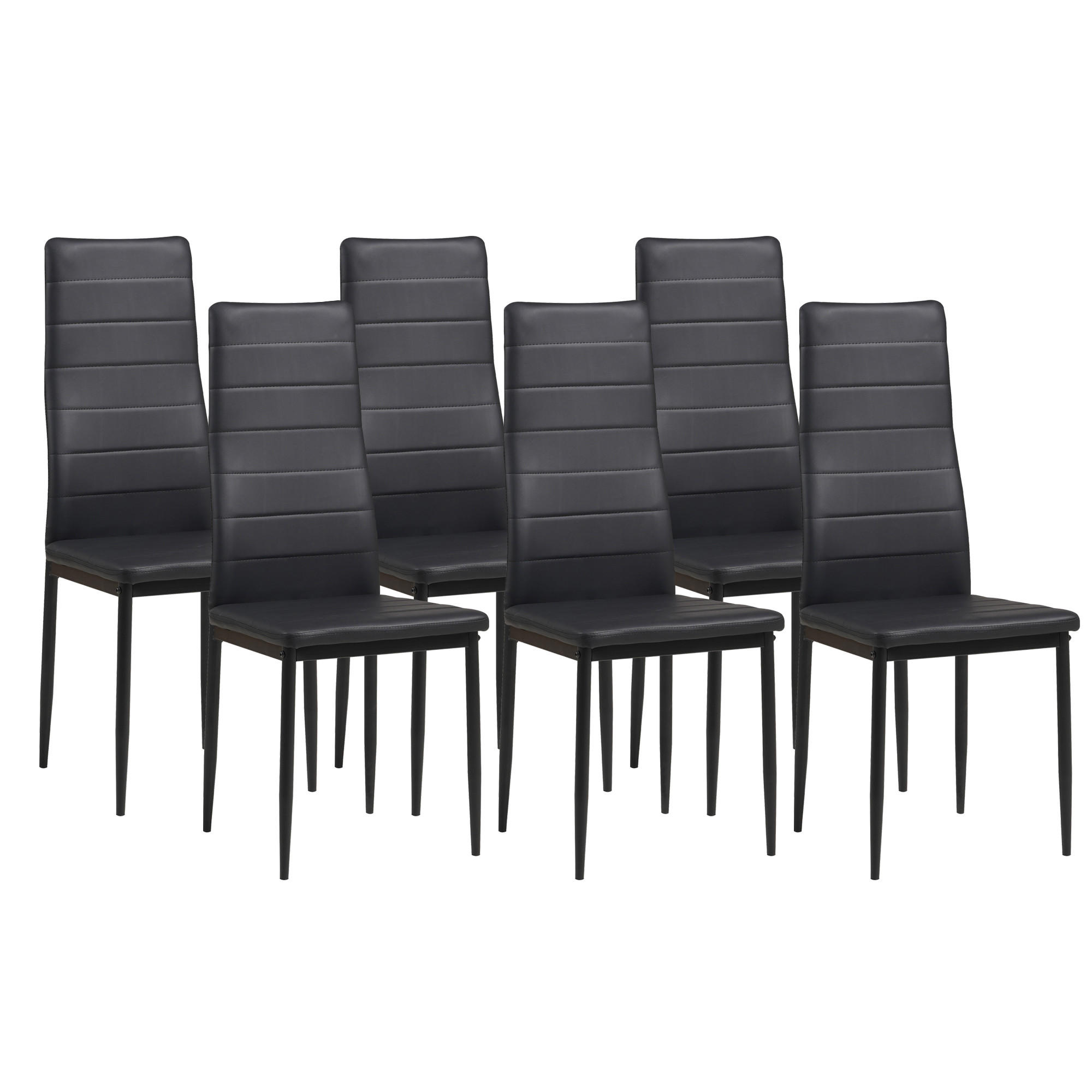STUHL MILANO Lederimitat Metallbeine 6er Set Schwarz - Schwarz, Kunststoff/Metall (42/98/43cm) - Albatros