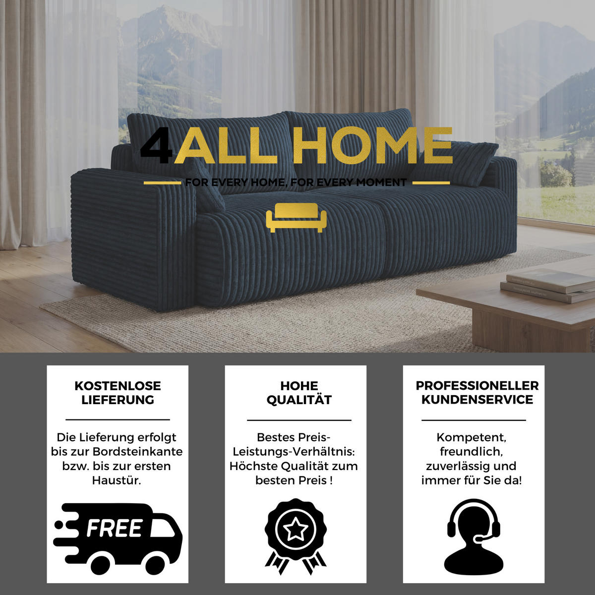 SOFA Kola mit Bettkasten und Schlaffunktion, Cordstoff - Rostfarben, Holzwerkstoff (244/85/95cm) - 4ALL HOME