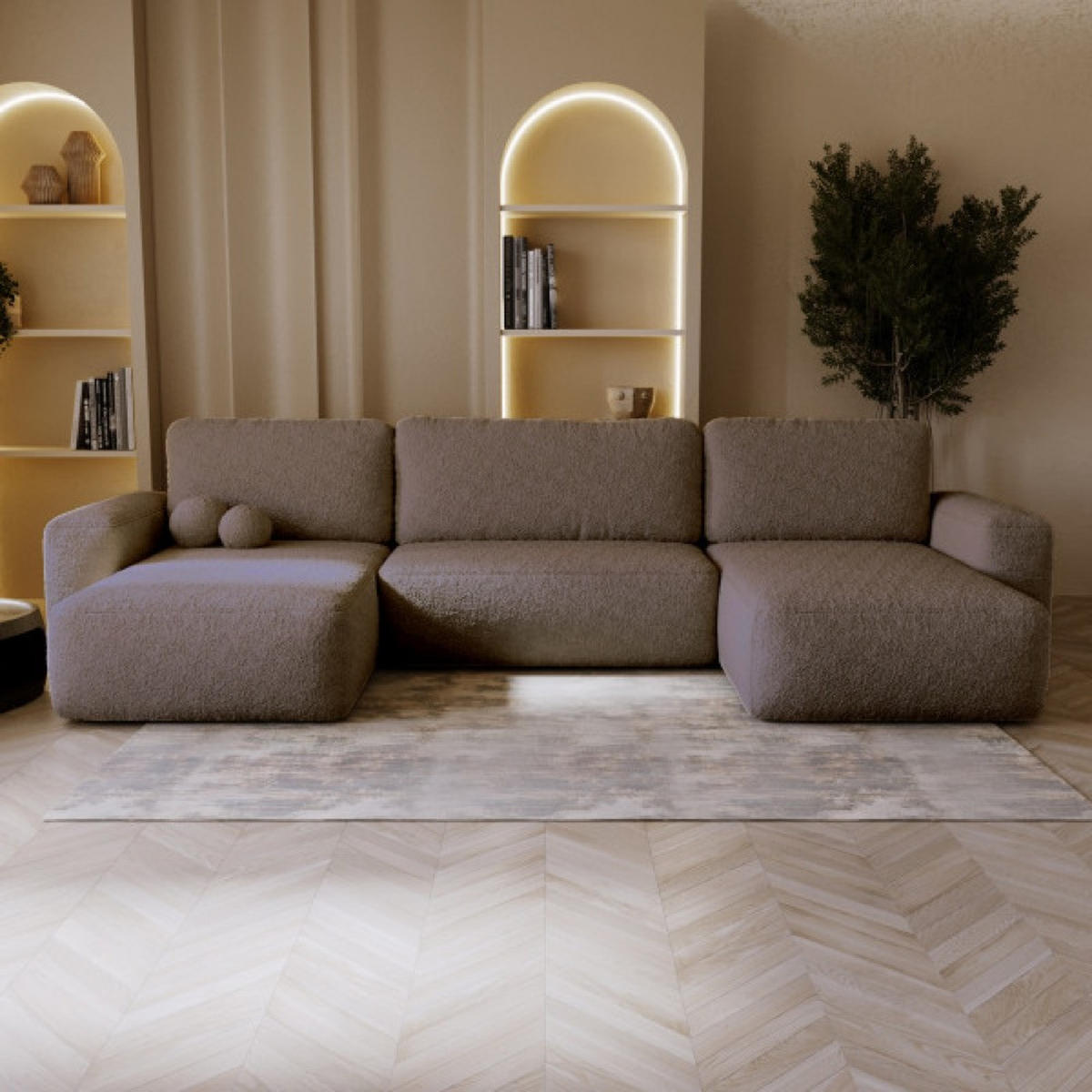 ECKSOFA Violett-Braun U ILO Mit Bettkasten Und Schlaffunktion - Braun, Textil (374/177cm) - Sepro Meble