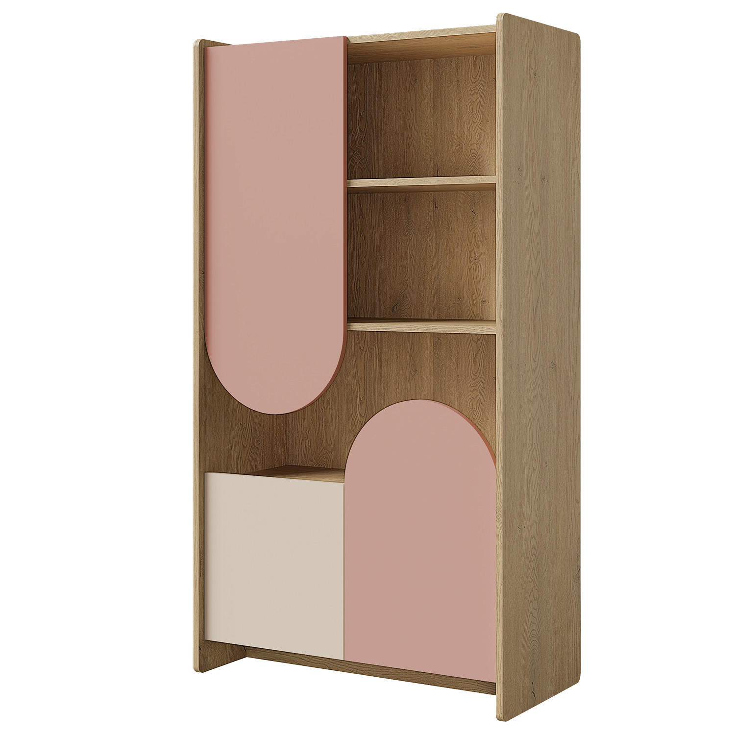 BÜCHERREGAL Lena mit 3 Türen, für Kinder und Jugendliche, 83 cm, Eiche Cremona/Macadamia/Puderrosa - Eichefarben/Beige, Holzwerkstoff (83/151/40cm) - Beautysofa
