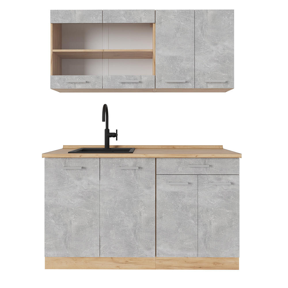 Vicco Küchenzeile Grau, Eiche 140x81.6x60 cm