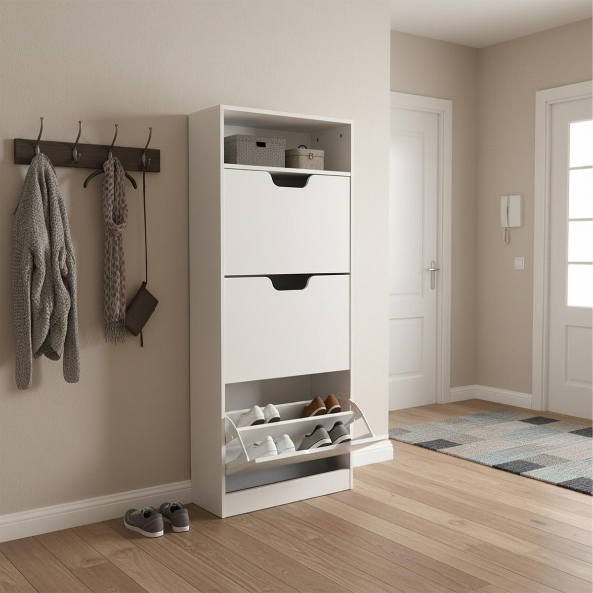 SCHUHSCHRANK - Weiß, Holzwerkstoff/Kunststoff (60/140/24cm) - Relaxdays