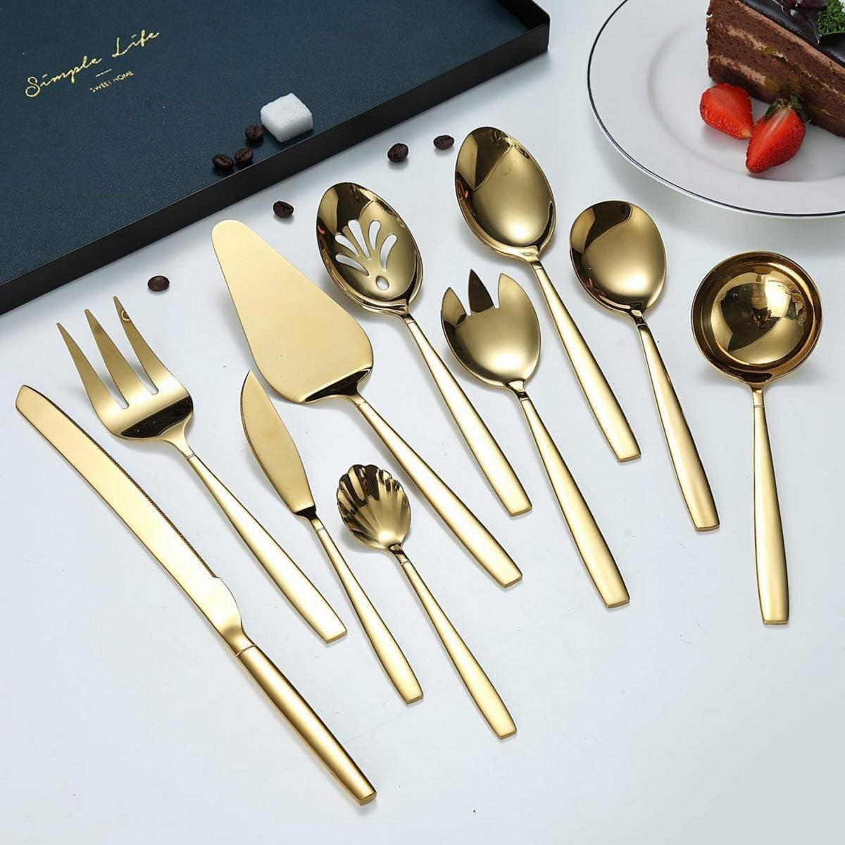 BESTECK-SERVIERSET 10-teiliges Set Gold Titanbeschichtung Edelstahl - Goldfarben, Metall