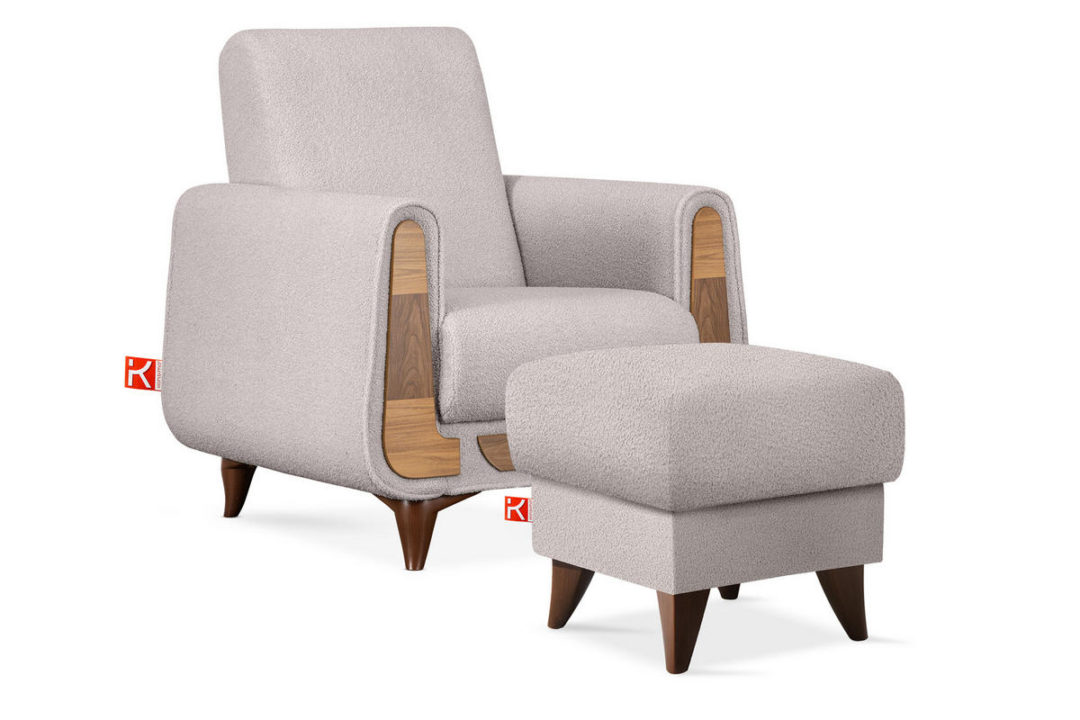 HOCKER GUSTAVO Fußstütze, Bouclé, Grau - Grau, Holz/Holzwerkstoff (53/49/53cm) - KONSIMO®