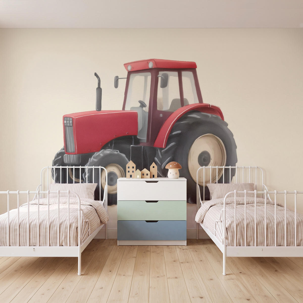 KINDERTAPETE - Traktor - Minimalistisch - Illustration - Rot - 400x260 cm - Rot, Papier (400/260cm) - OnlyWow