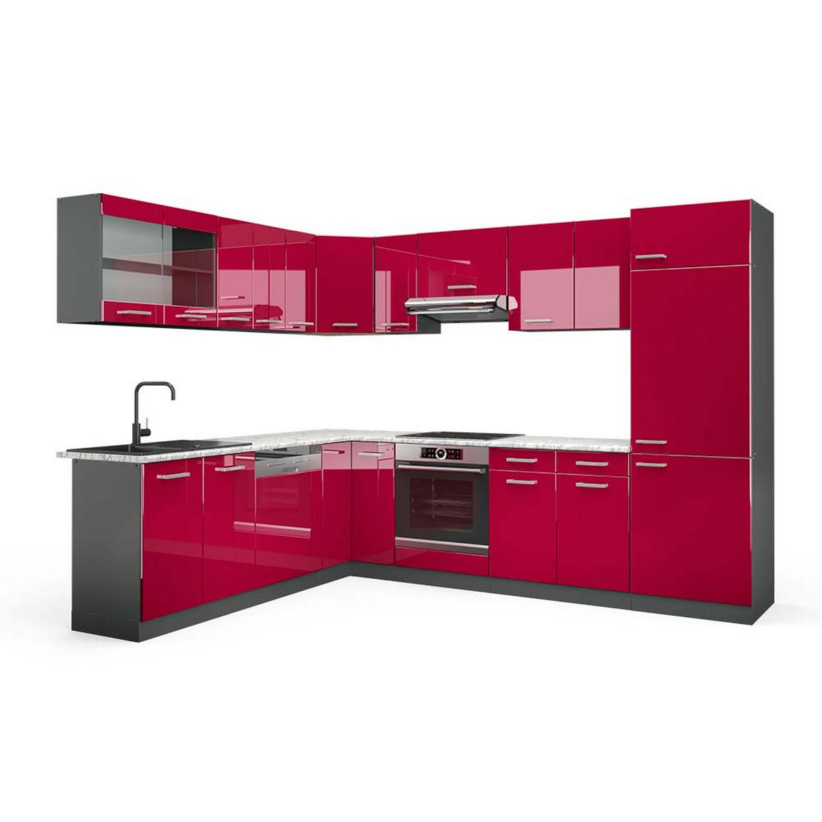 ECKKÜCHE R-Line Bordeaux Hochglanz/Anthrazit 227 x 287 cm, AP Marmor - Bordeaux/Anthrazit, Holzwerkstoff (287/81.6/60cm) - Vicco