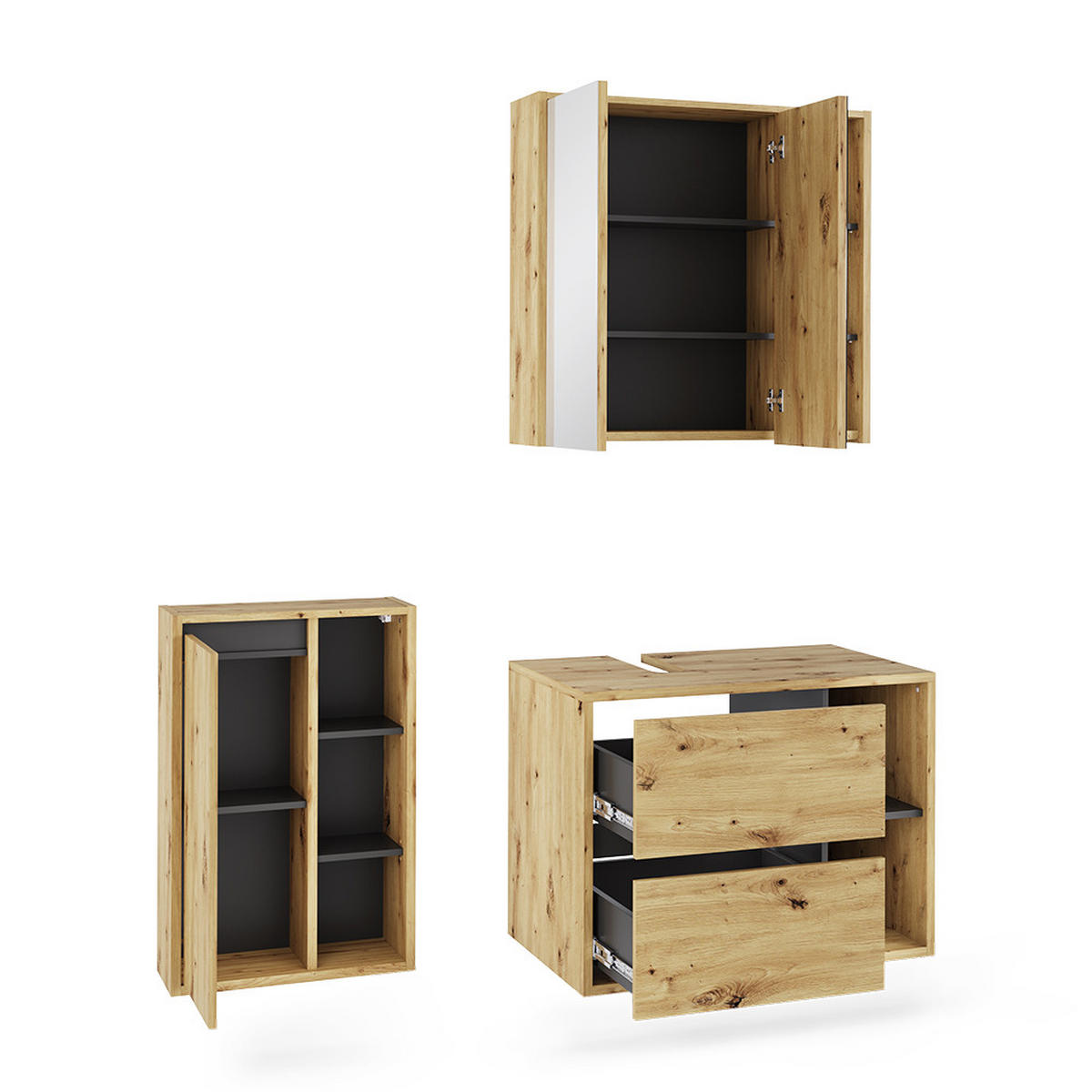 SADA KOUPELNOVÉHO NÁBYTKU Viola Artisan/šedá - šedá/světle šedá, kompozitní dřevo (80/60/46cm) - Vicco