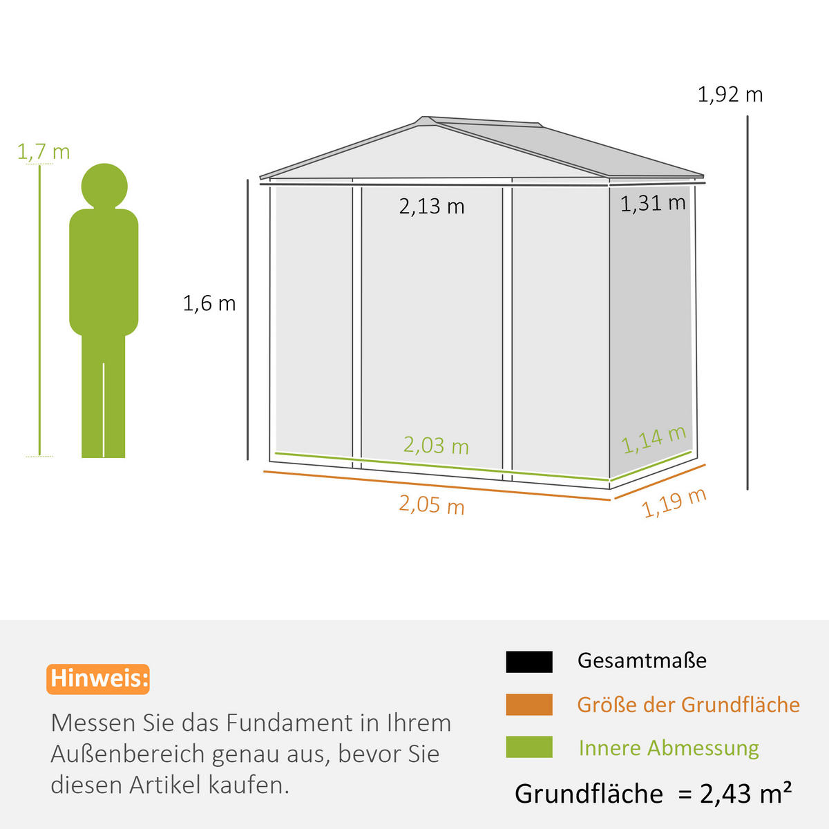 GARTENHAUS Grau 213.0/131.0/192.0cm - Grau, Metall (131/192/213cm)