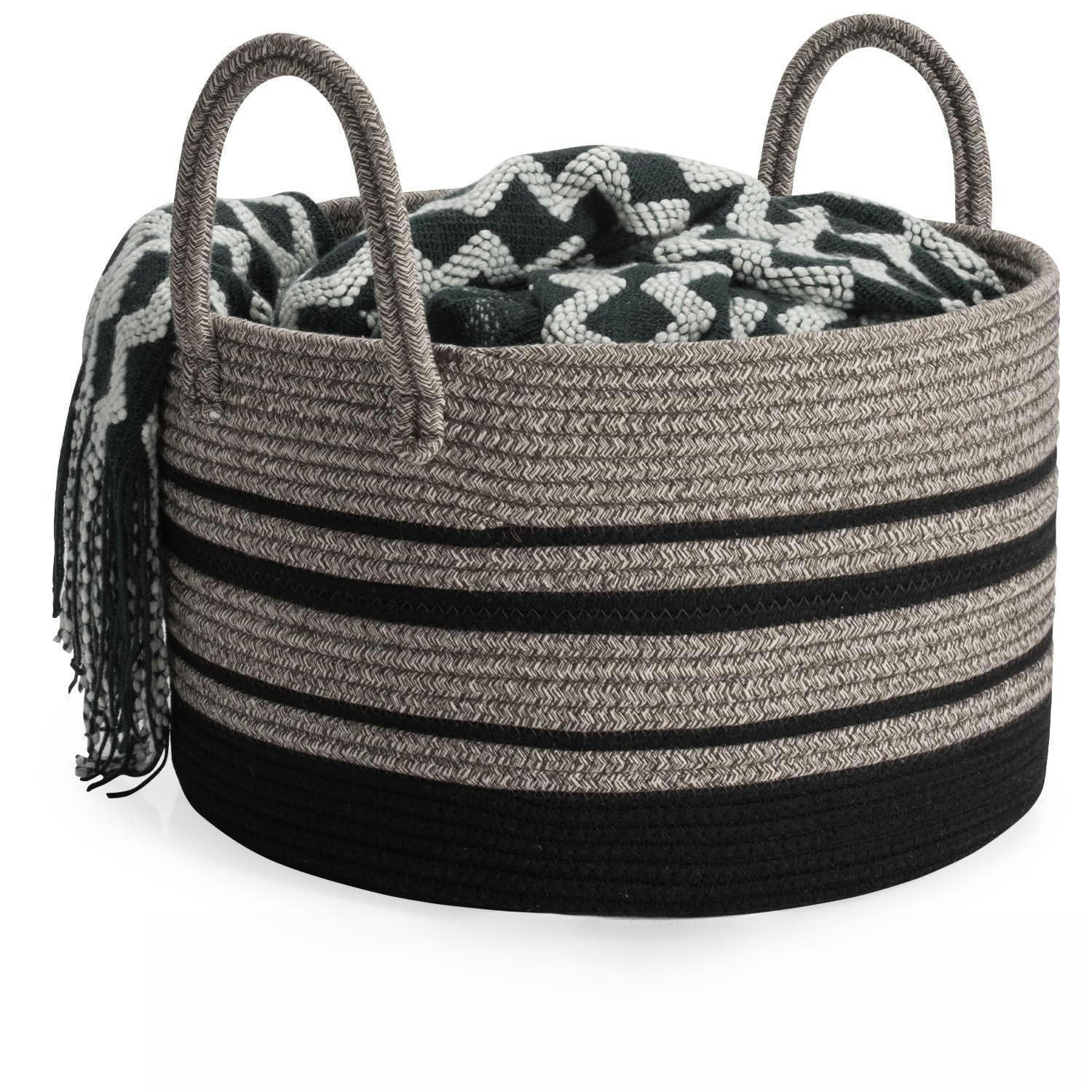 WÄSCHEKORB Baumwolle Seil Jute+Schwarz 40 cm - Multicolor, Naturmaterialien (40/25/40cm)