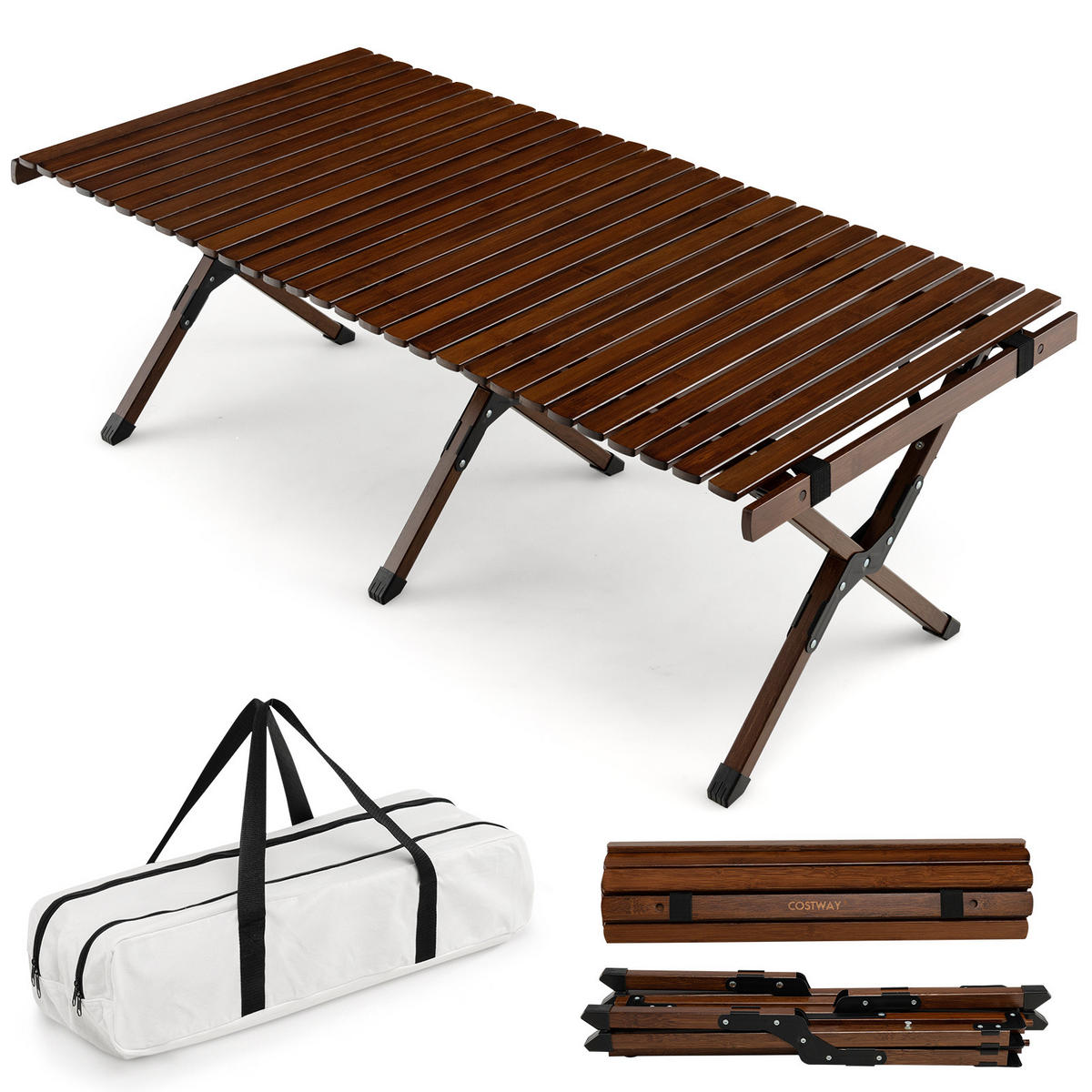 CAMPINGTISCH aufrollbarer Braun - Braun, Naturmaterialien (122/53/44cm) - COSTWAY