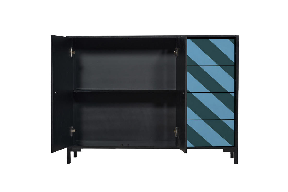 KOMMODE mit 2 Türen und 4 Schubladen aus MDF mit Walddruck WILMA - Türkis, Holzwerkstoff (45/84/113cm) - RNT By Really Nice Things