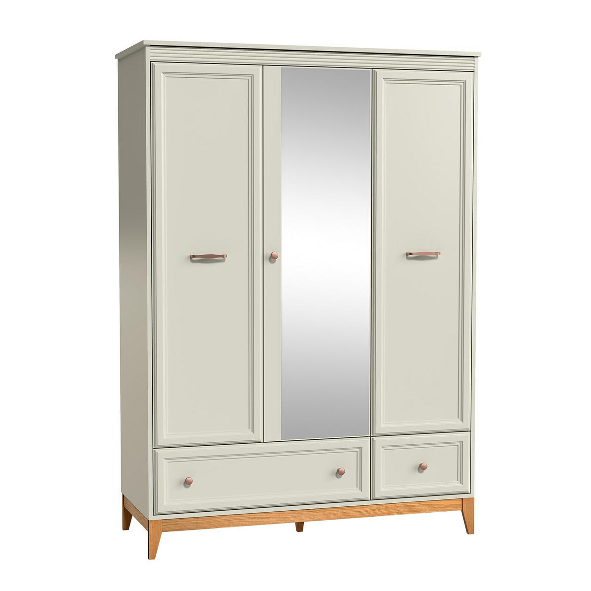 KLEIDERSCHRANK Windsor Kaschmir, Dreitürige mit Schubladen und Spiegel - Kaschmir, Holzwerkstoff (136/193/55cm) - Bettso
