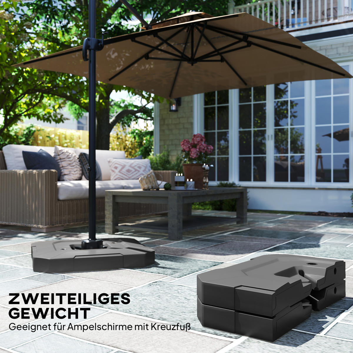 SCHIRM-GEWICHTE mit Wasser/Sand befüllbar, Schwarz - Schwarz, Kunststoff (101/101cm) - Outsunny