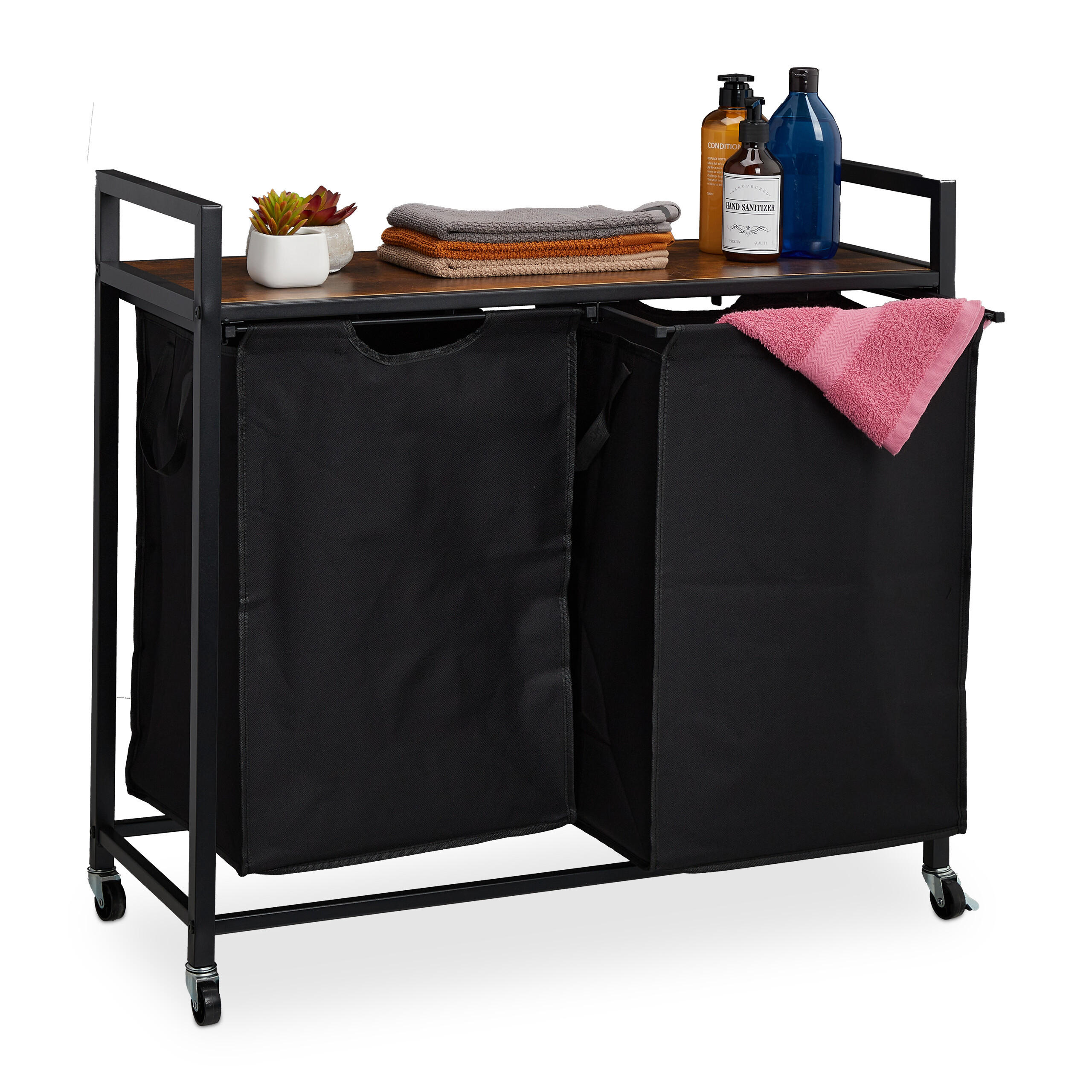 WÄSCHEKORBREGAL - Schwarz, Holzwerkstoff/Textil (80/74.5/33cm) - Relaxdays