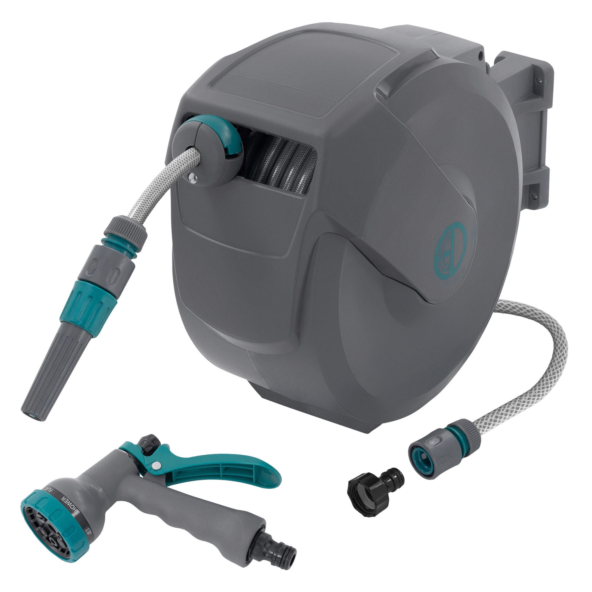 SCHLAUCHAUFROLLER 15m - Grau, Kunststoff (15/33.5/43cm) - ECD-Germany