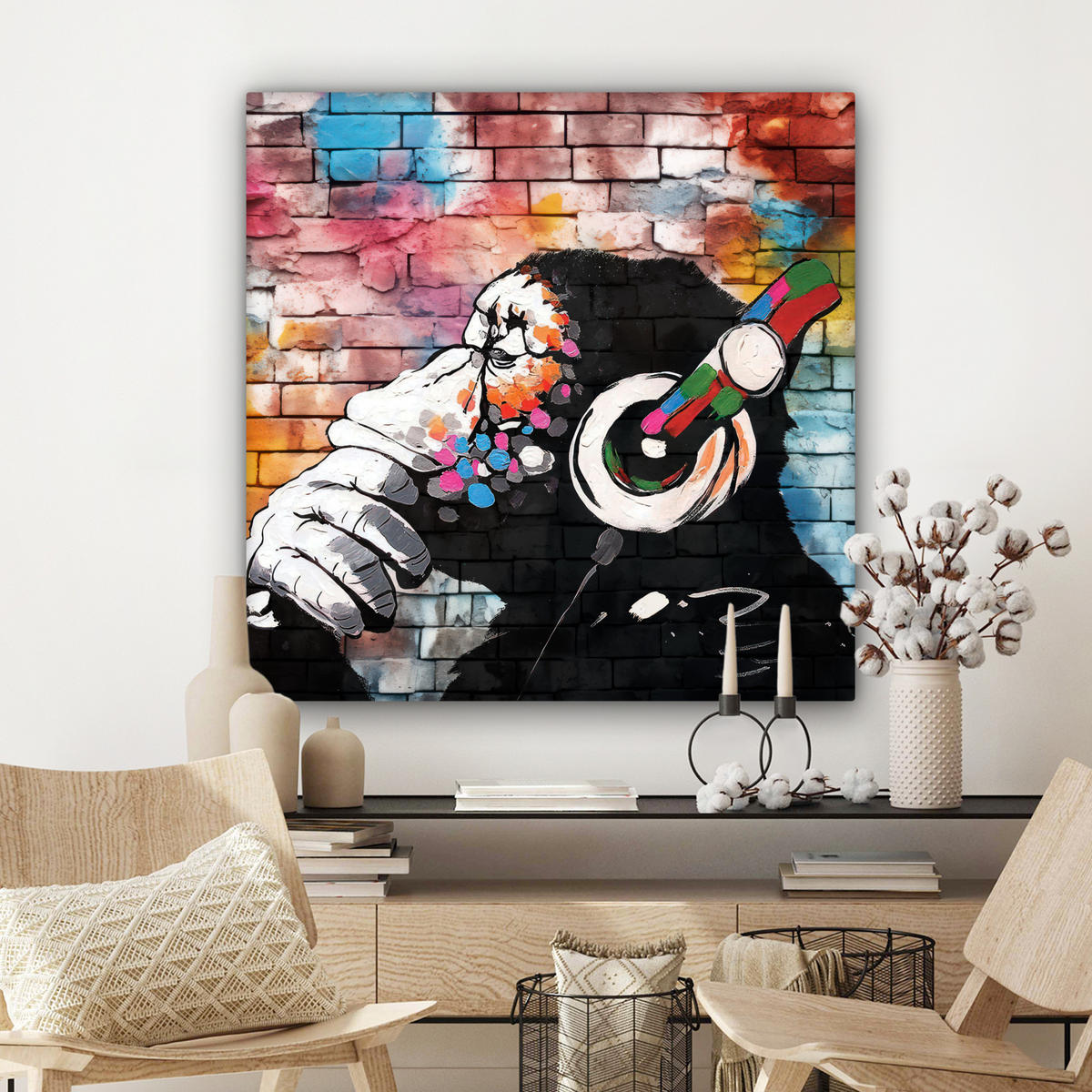 LEINWANDBILD Affe - Graffiti - Musik 90x90 cm - Multicolor, Textil (90/90cm) - MuchoWow