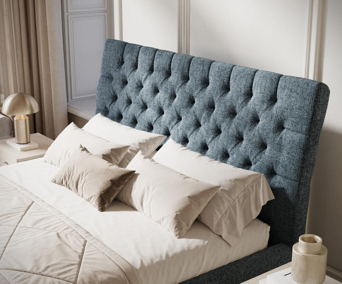 POLSTERBETT Vezzola Blau Grau 180/200 cm im Chenille-Stoff - Blaugrau/Naturfarben, Holz/Holzwerkstoff (180/200cm) - Maison de Reve