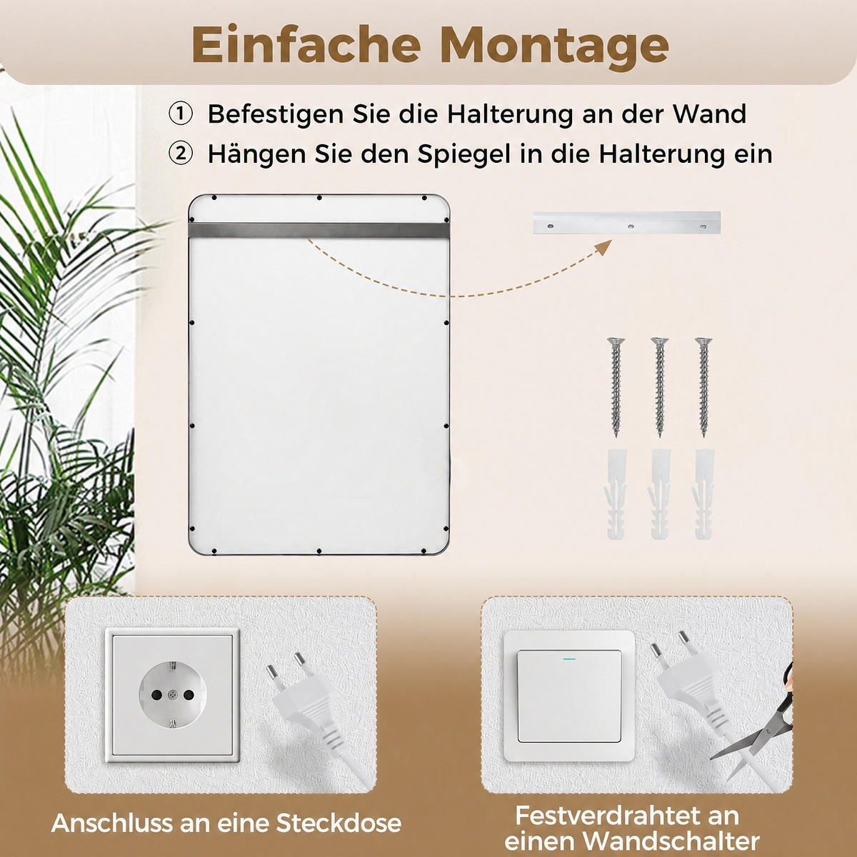 BADSPIEGEL rechteckig Silber - Silberfarben, Glas (50/70/4cm) - COSTWAY