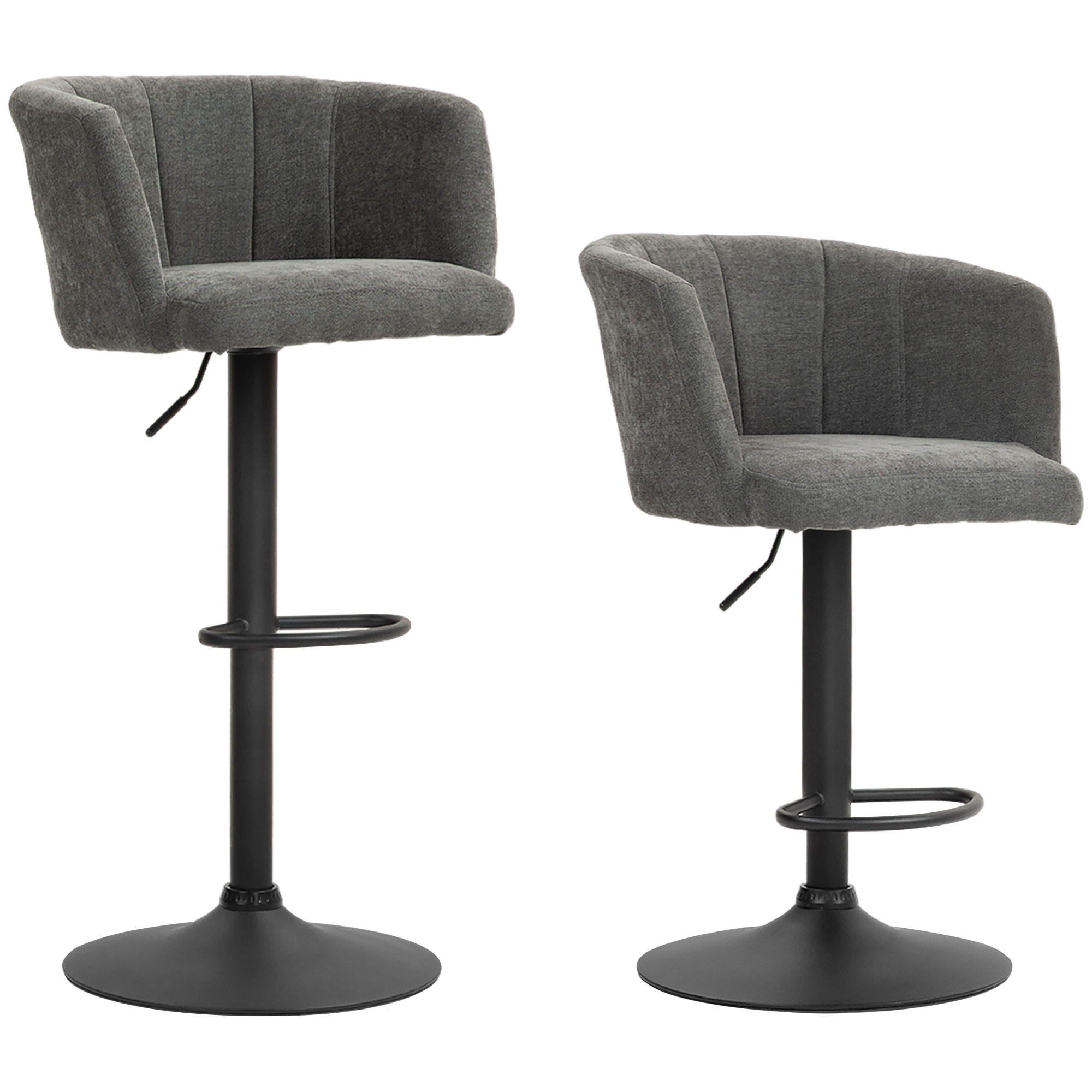 2ER-SET Barhocker, Bistrohocker mit Fußstütze, Drehbar Barstuhl Höhenverstellbar - Dunkelgrau/Schwarz, Kunststoff/Textil (53/110/59cm) - HOMCOM