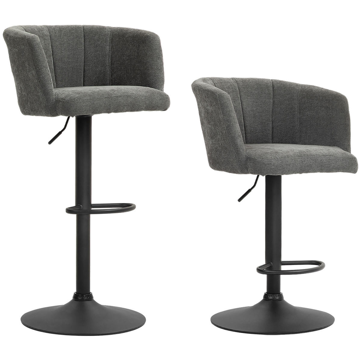 2ER-SET Barhocker, Bistrohocker mit Fußstütze, Drehbar Barstuhl Höhenverstellbar - Dunkelgrau/Schwarz, Kunststoff/Textil (53/110/59cm) - HOMCOM