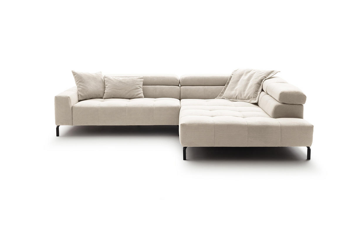 ECKSOFA MIT MOTORISCHEM SITZVORZUG OHIO Weiß Cord - Schwarz/Weiß, Textil/Metall (311/219cm) - KAWOLA