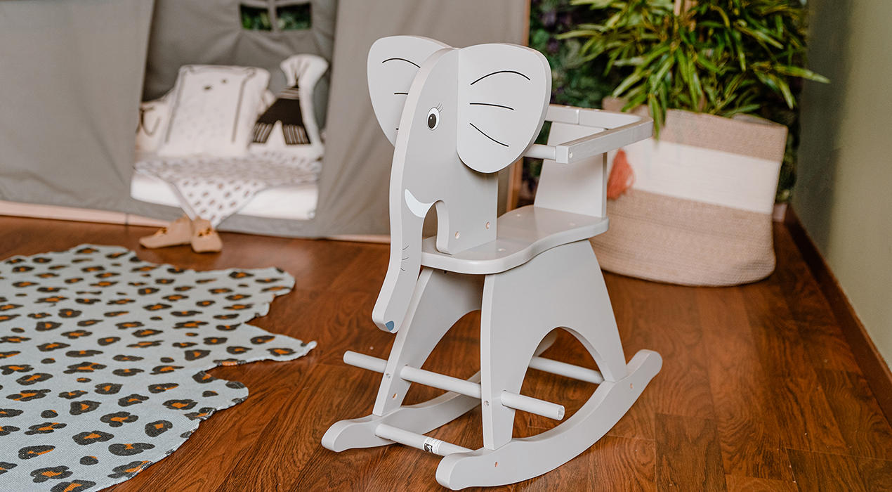 Schaukeltier Elefant grau Holz