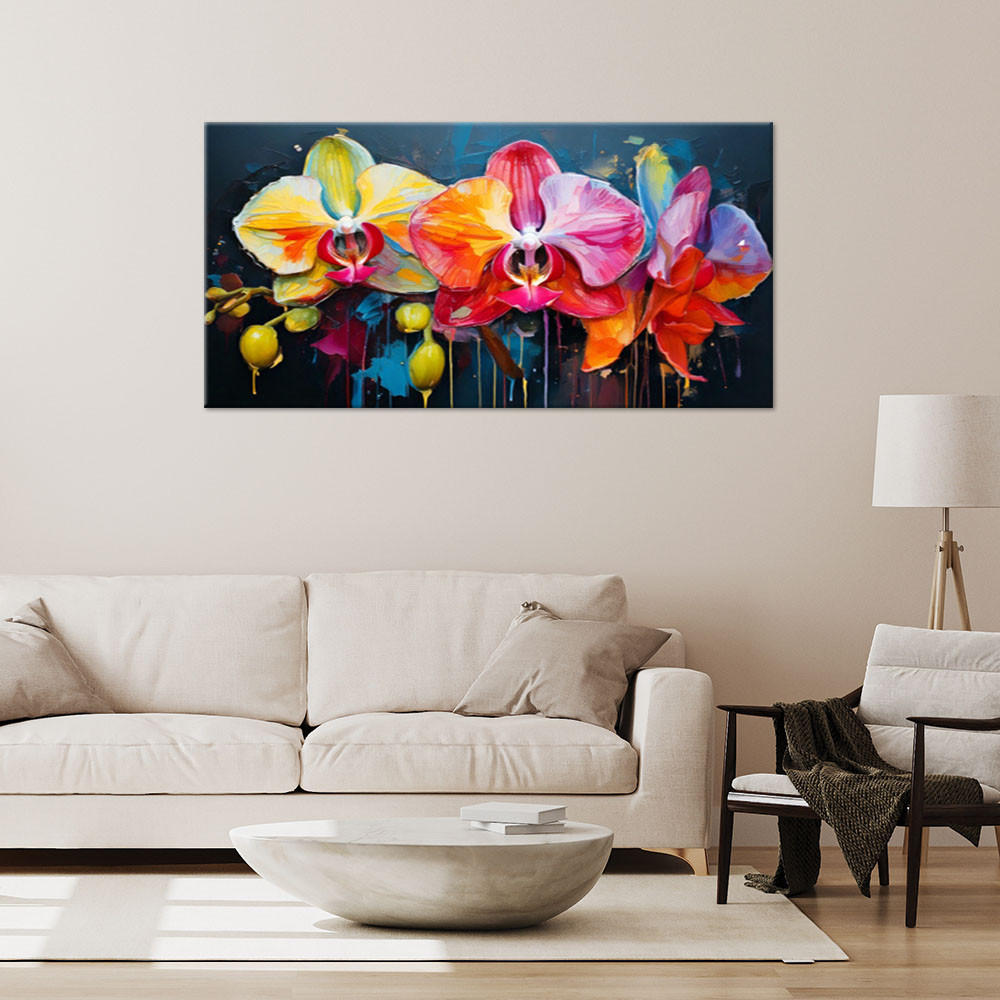 LEINWANDBILD Bunte Orchideen Blumen 100x50cm - Multicolor, Textil (100/50cm) - Feeby