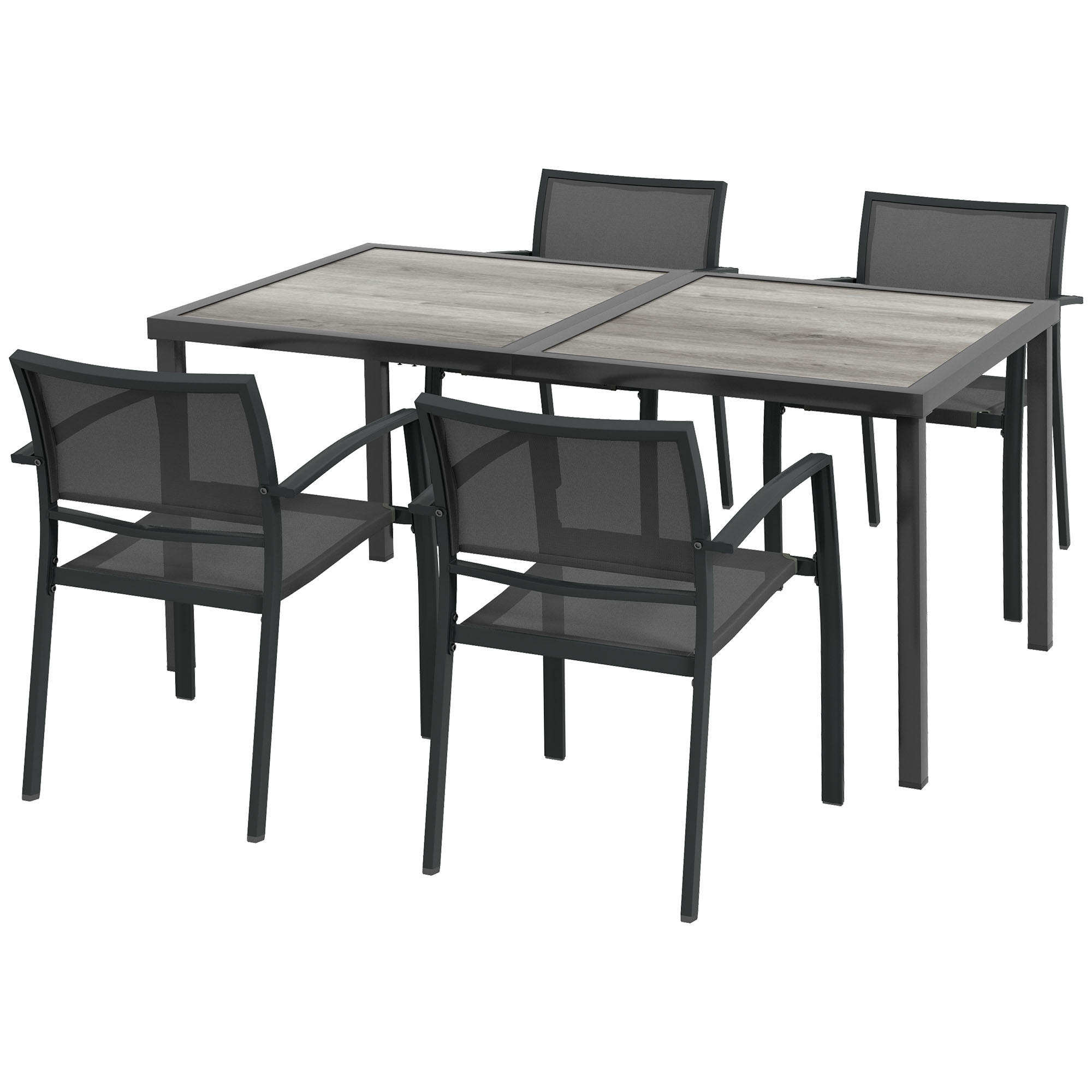 SITZGRUPPE Gartenmöbel-Set, 1 Esstisch, 4 stapelbaren Stühlen, Textil, Dunkelgrau - Grau, Textil/Metall - Outsunny