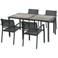 SITZGRUPPE Gartenmöbel-Set, 1 Esstisch, 4 stapelbaren Stühlen, Textil, Dunkelgrau - Grau, Textil/Metall - Outsunny