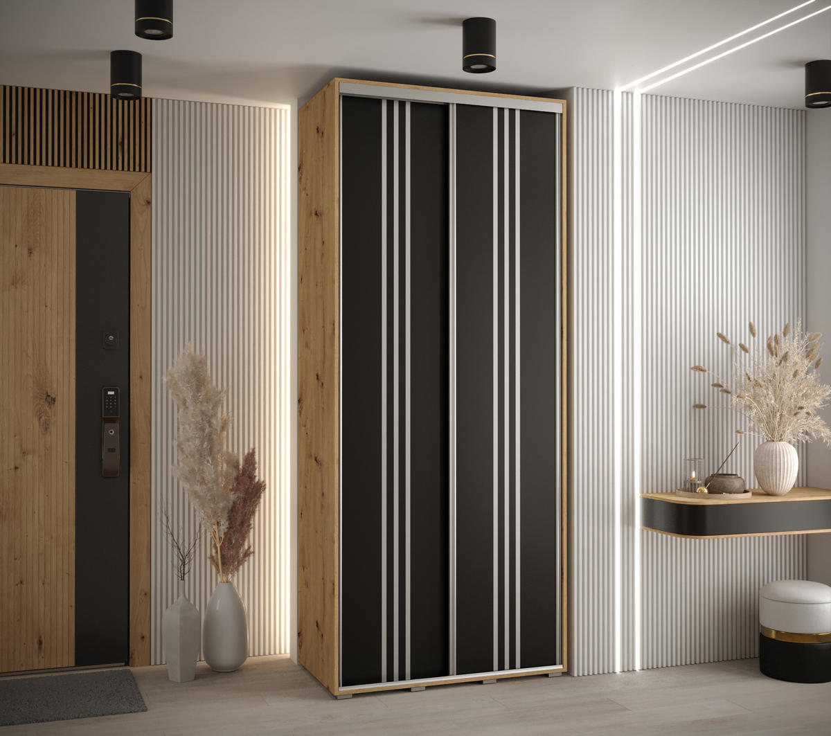 SCHWEBETÜRENSCHRANK 235,2/110/60 2-türig - Silberfarben/Schwarz, Holz/Metall (110/235/60cm) - Abiks Möbel