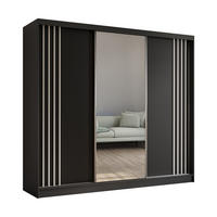 SCHWEBETÜRENSCHRANK Neli 240 cm mit Lamellen und Spiegel 3-türig, schwarz, schwarz, Lamelle weiß - Schwarz/Weiß, Kunststoff (240/216/61cm) - Margaret Hadas24