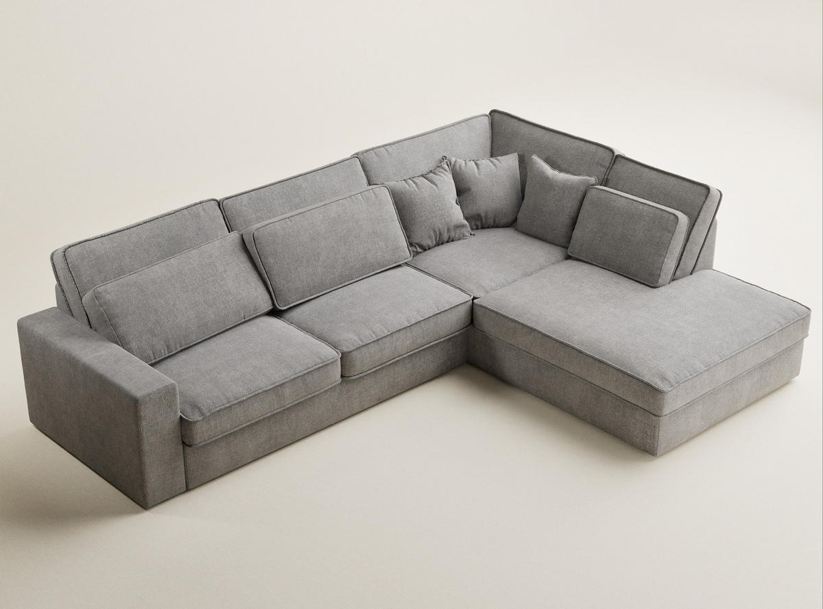 ECKSOFA Kirou Beige grau Chenille-Stoff - Rechts Seite - Greige/Schwarz, Holz/Holzwerkstoff (311/225cm) - Maison de Reve