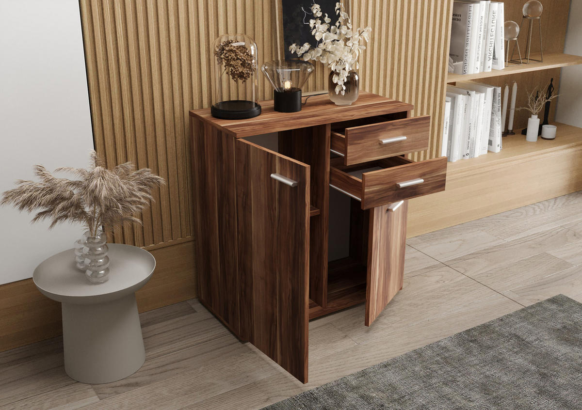 KOMMODE London LMK 2D2S mit 2 Türen, Sideboard in Farbe: Braun, Größe: 71 x 75 x 35 cm - Braun, Holzwerkstoff (71/75/35cm) - O-Sofa