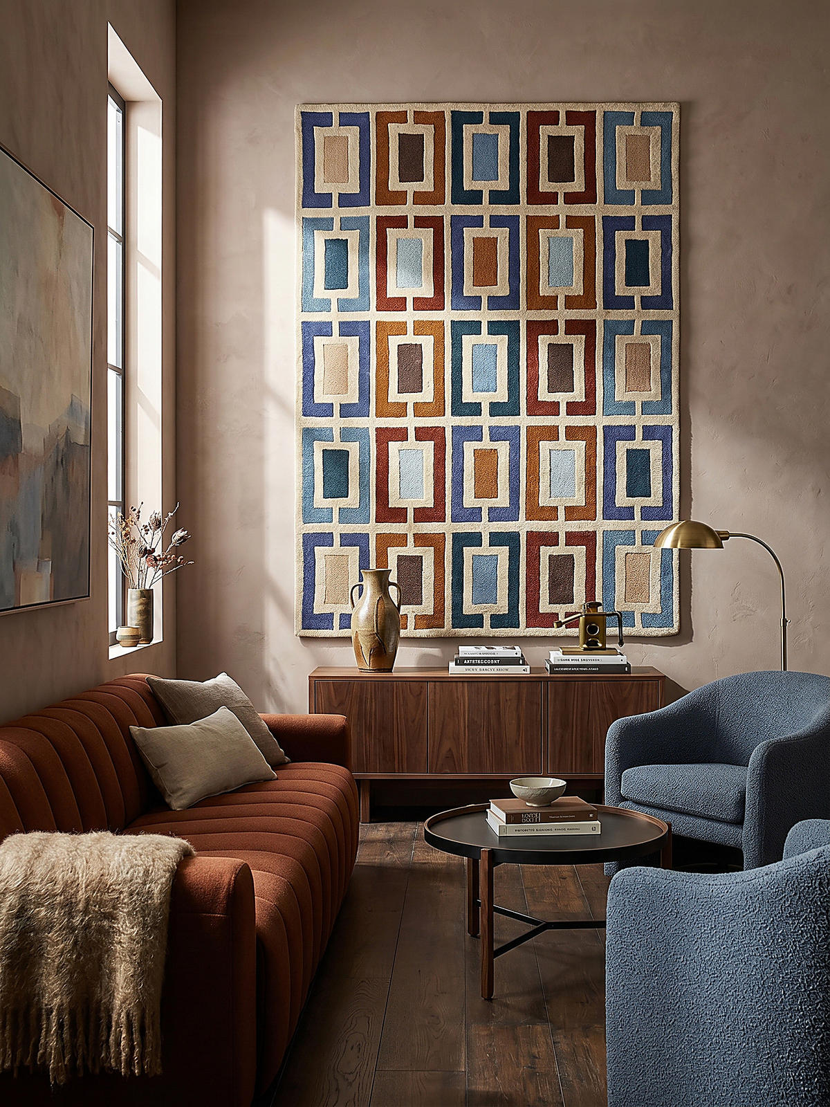 WOLLTEPPICH Geometrisch, Retro-Stil, Wohnzimmer Multicolor-Blau Rechteckig 80x150 - Multicolor, Textil (150/80cm) - KADIMA DESIGN