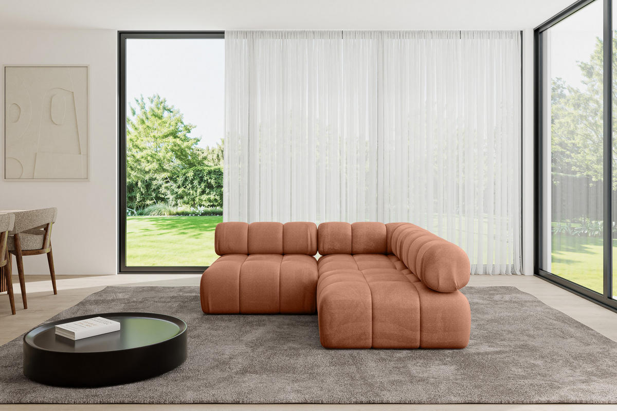 ECKSOFA modulares Sofa Samaro-L1 - 190x190x70 cm Apricot Velours - Koralle, Holzwerkstoff/Textil (190/190cm) - ALTDECOR
