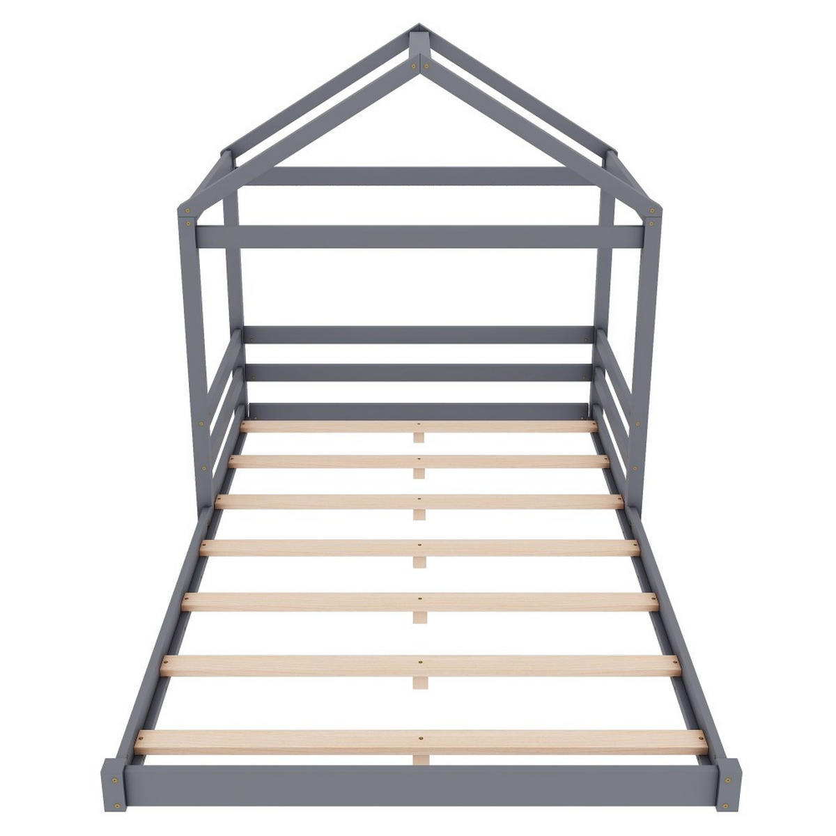 HAUSEBETT 140 x 200 cm in Grau，Minimalistischer Stil - Grau, Holz (140/200cm) - KOMHTOM