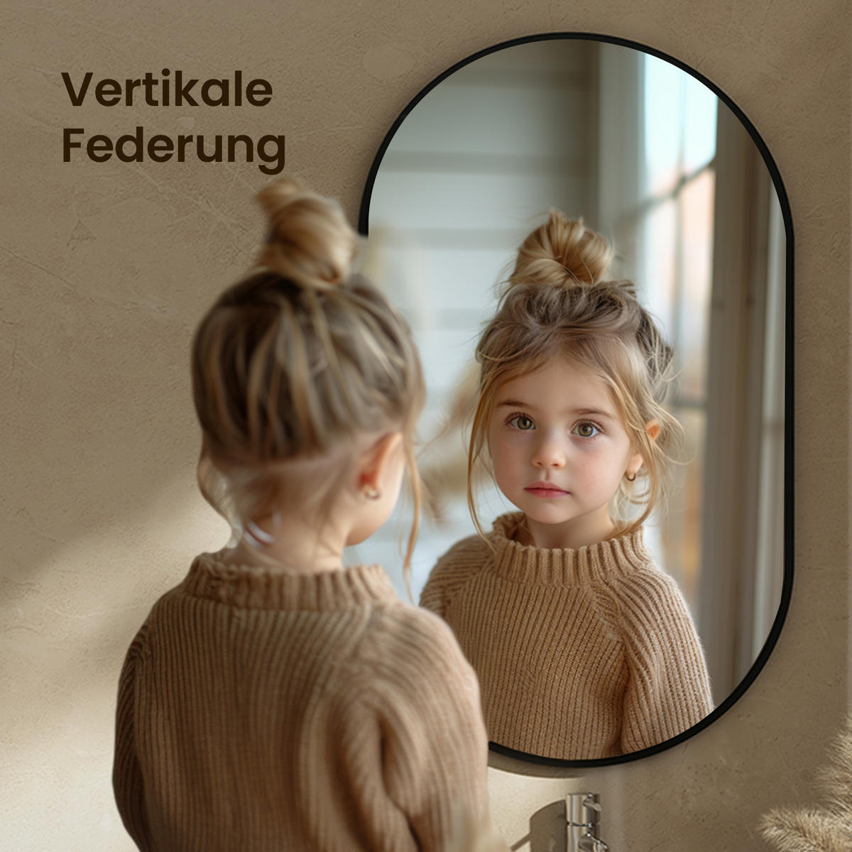 WANDSPIEGEL Umweltfreundlicher Glasspiegel Ovale Schwarz 80/60/2 cm - Schwarz, Glas/Metall (60/80/2cm) - EMKE