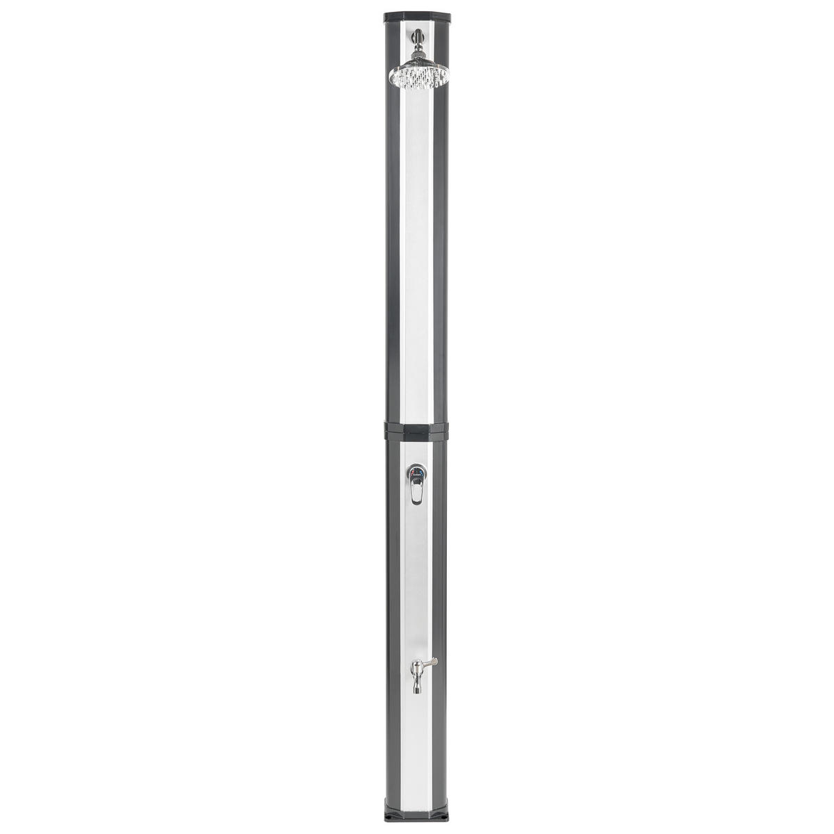 FREISTEHENDE solarbetriebene Gartendusche Silber Topocalma - Silberfarben/Schwarz, Kunststoff (18/217/15cm) - Beliani