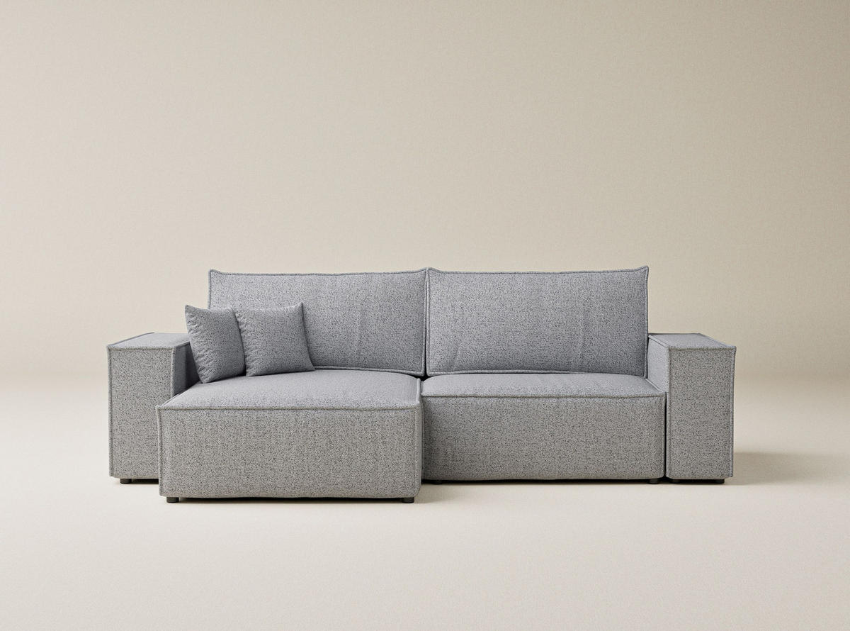 ECKSOFA MIT SCHLAFFUNKTION Zaya Hellgrau Webstoff - Hellgrau/Schwarz, Holz/Holzwerkstoff (255/148cm) - Maison de Reve