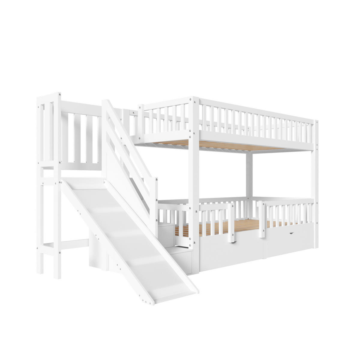 ETAGENBETT 90/200 cm Weiß mit Rutsche, Treppe, Schubladen, ohne Matratze - Weiß, Holz (90/200cm) - MIVRAY