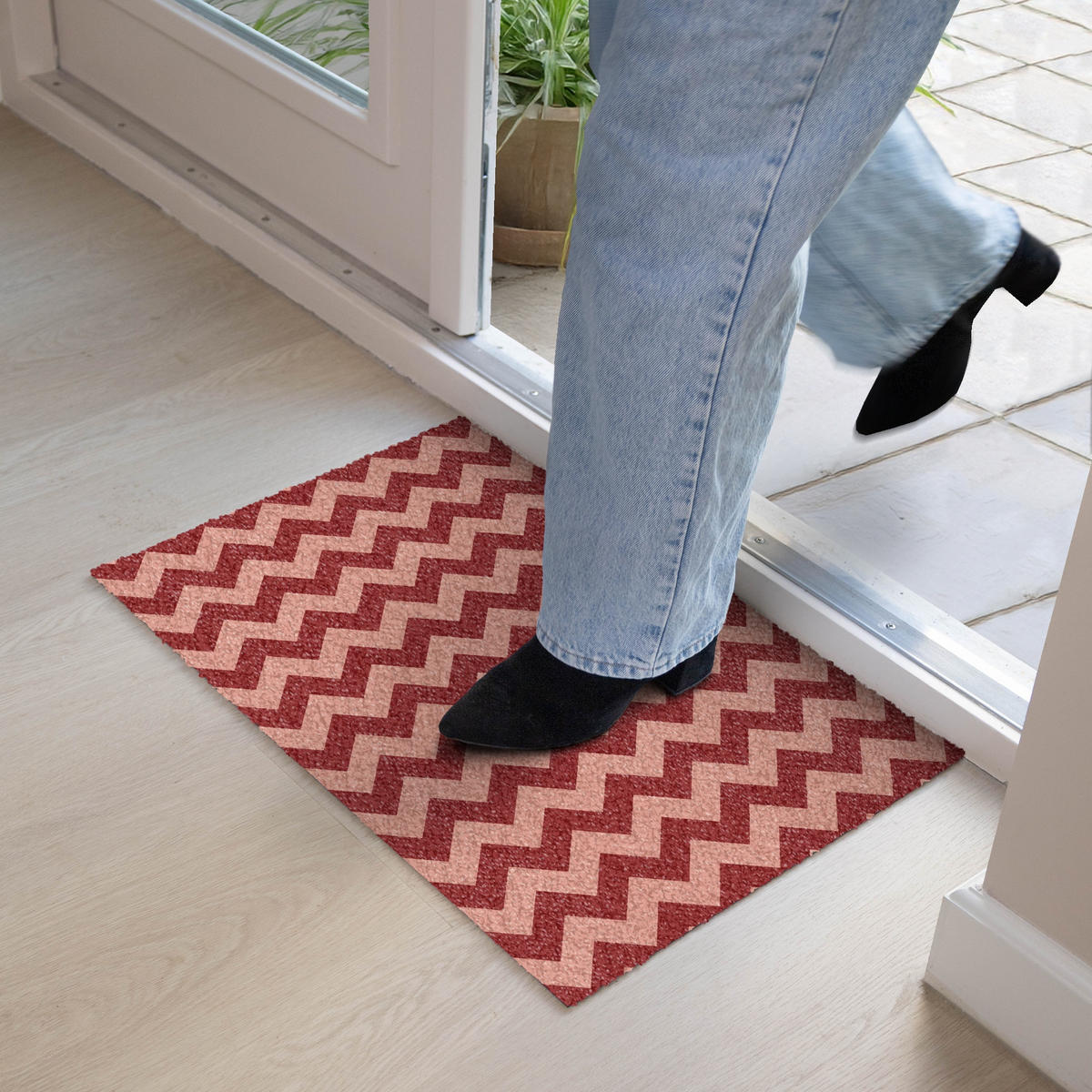 FUSSMATTE Zickzack - Streifen - Muster - Rot 60x40 cm - Bordeaux, Kunststoff (60/0.4cm) - MuchoWow