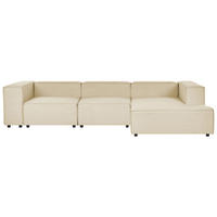 3-SITZER-ECKSOFA Leinen beige rechtsseitig Aprica - Beige/Schwarz, Textil (326/180cm) - Beliani