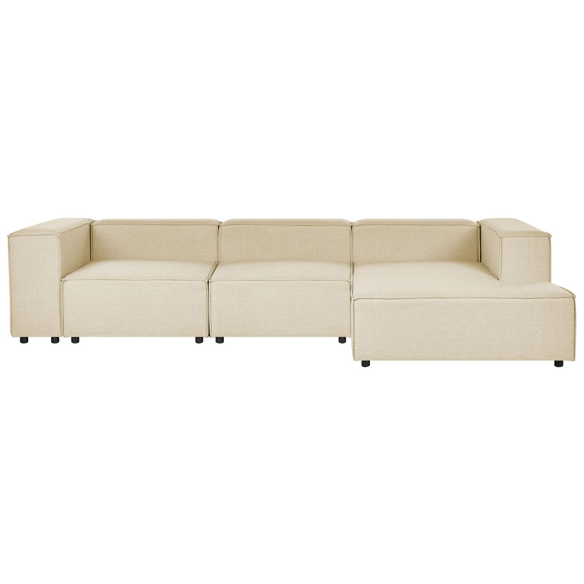 3-SITZER-ECKSOFA Leinen beige rechtsseitig Aprica - Beige/Schwarz, Textil (326/180cm) - Beliani
