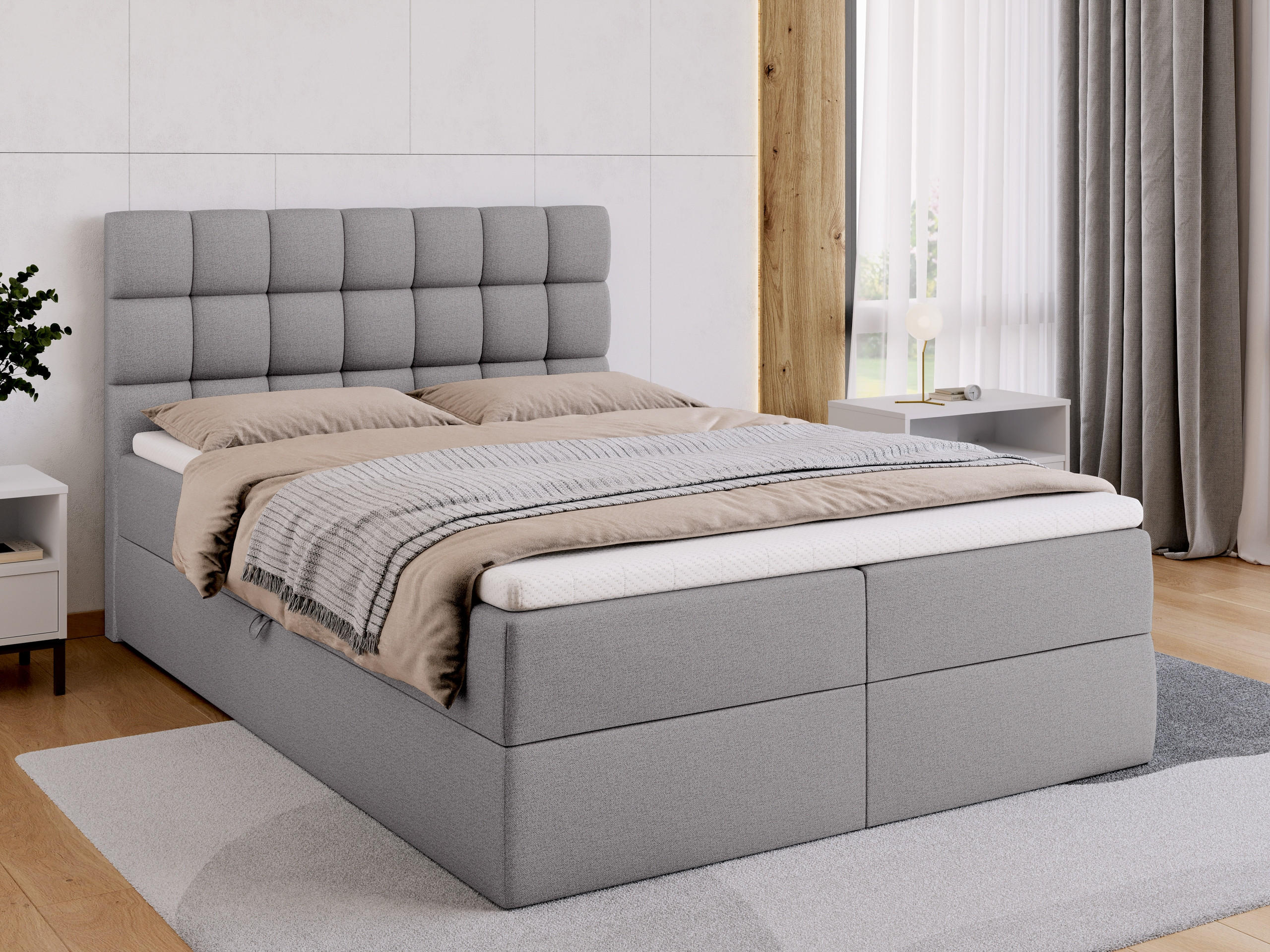 BOXBETT Dakota mit Topper 140/200 Grau - Grau, Textil (140/200cm) - Bromarkt