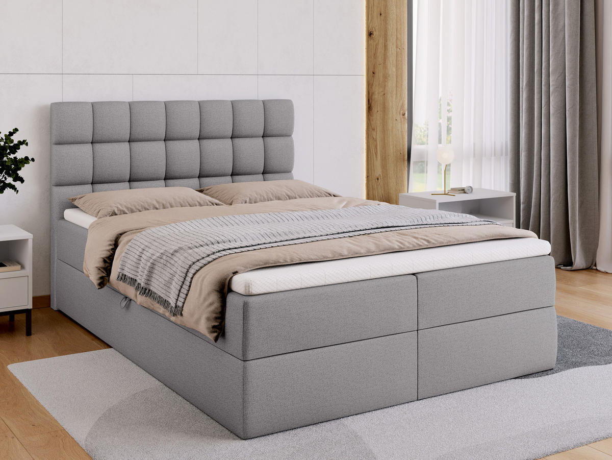 BOXBETT Dakota mit Topper 140/200 Grau - Grau, Textil (140/200cm) - Bromarkt