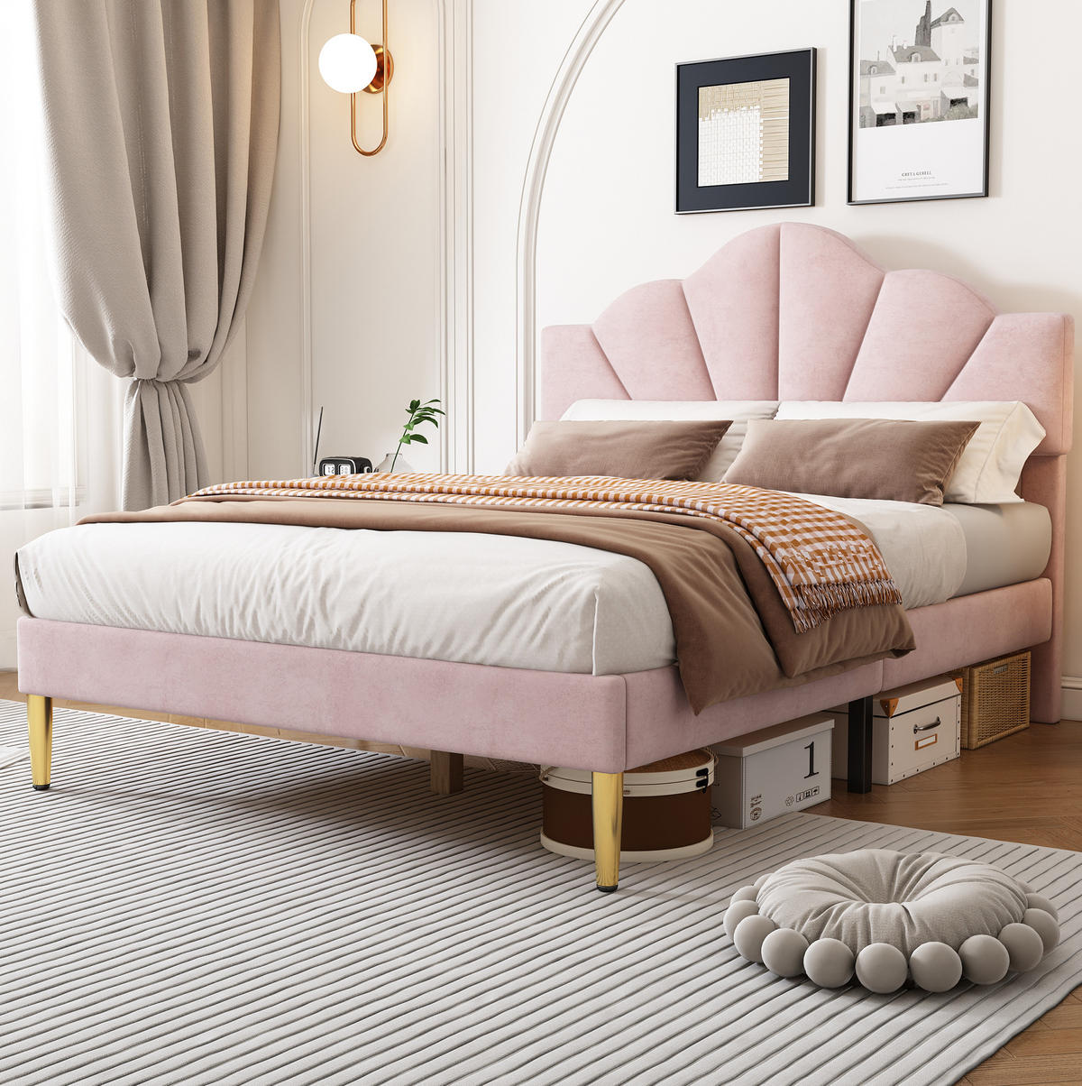 POLSTERBETT 140/190 cm mit höhenverstellbarem Kopfteil & Lattenrost, Rosa - Rosa, Textil (140/190cm) - Redom