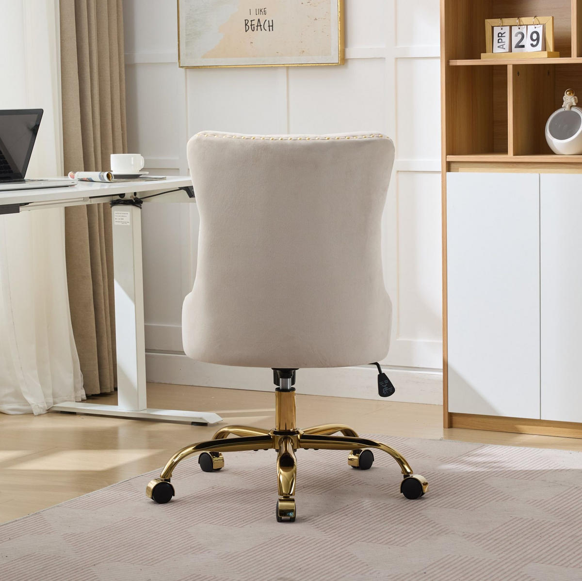 BÜROSTUHL Samt Beige mit goldfarbenem Metallgestell - Beige, Metall (50/98/63cm) - Meubliv