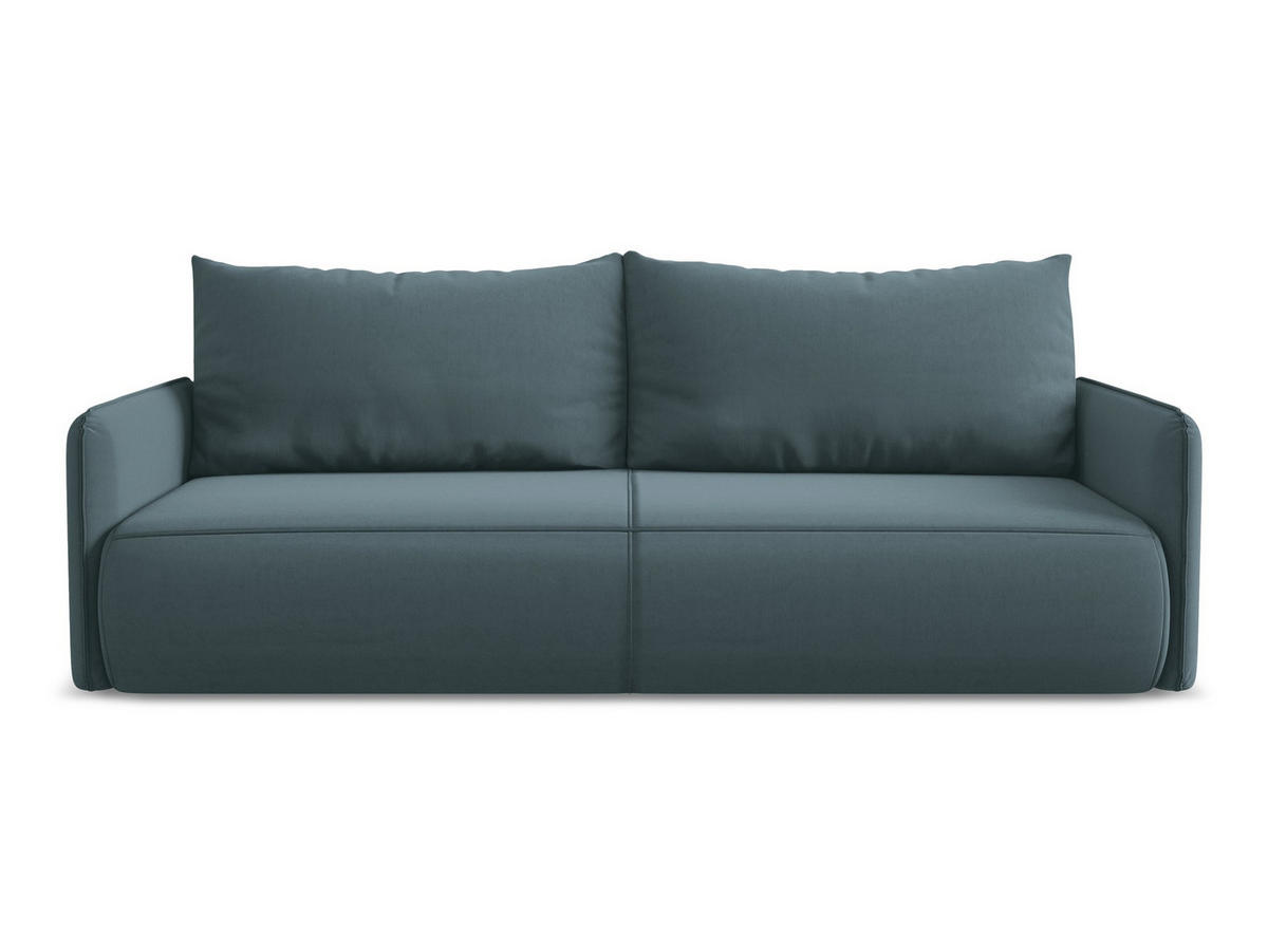 3-SITZER SOFA mit Schlaffunktion Samt Stoff Blau - Blau/Petrol, Kunststoff/Textil (216/86/105cm) - Makamii