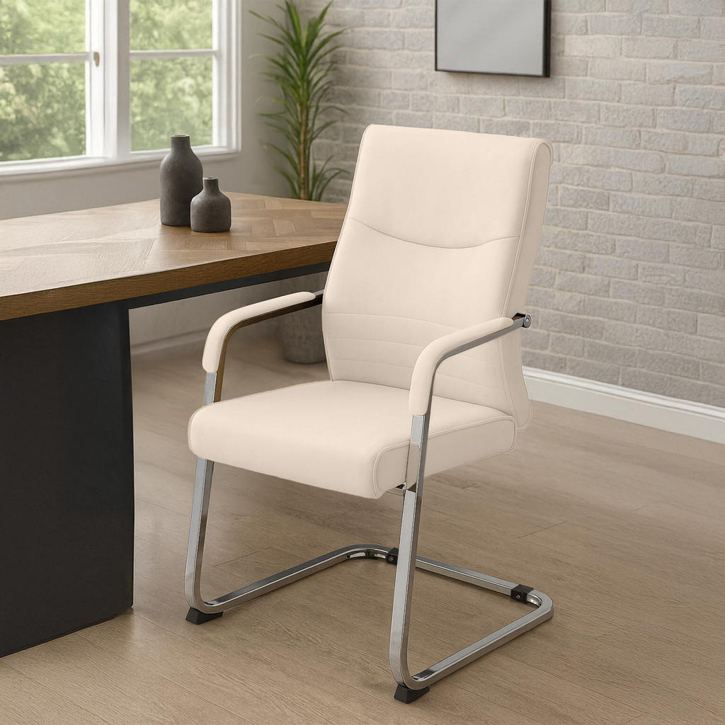 Thumbnail - Deluke Besucherstuhl, Creme, Leder, 55x88x60 cm, Arbeitszimmer, Besucherstühle